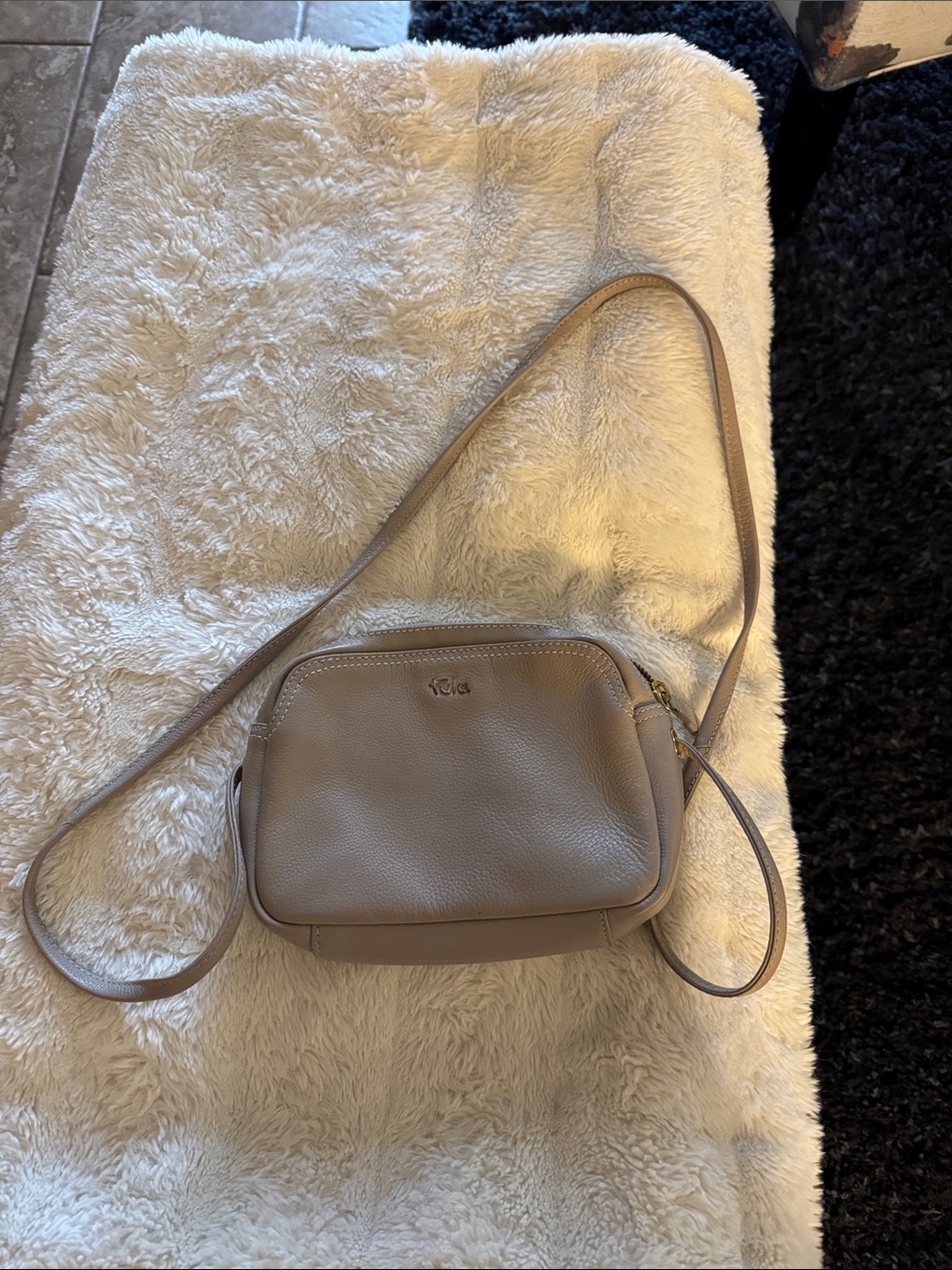 Tula Taupe Pebbled Leather Crossbody Bag